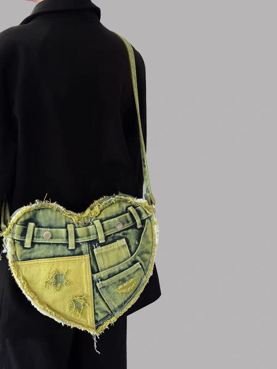 Denim Heart Bag within Green
