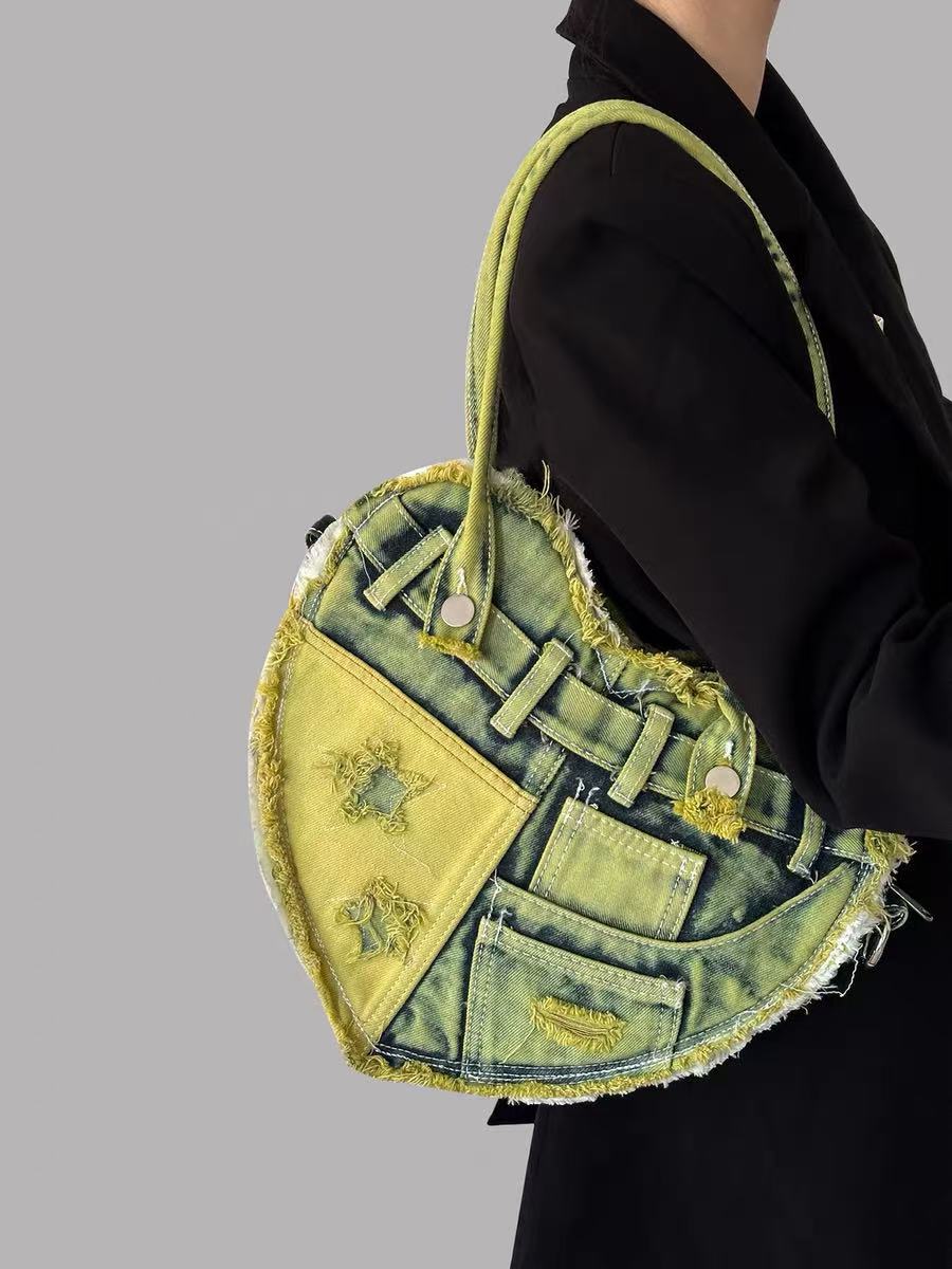 Denim Heart Bag within Green