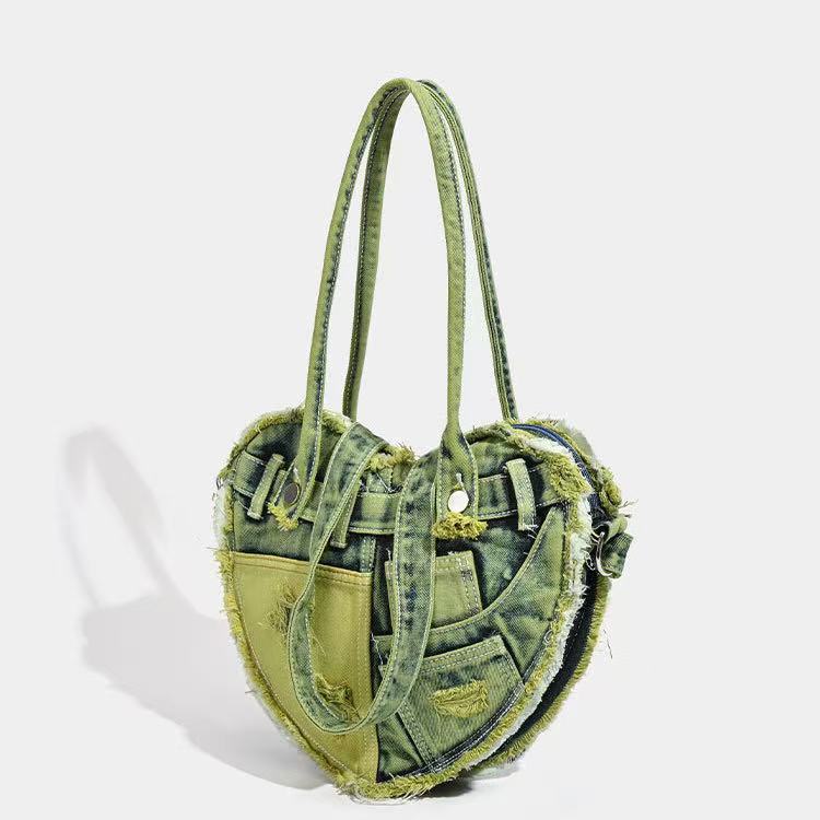 Denim Heart Bag within Green