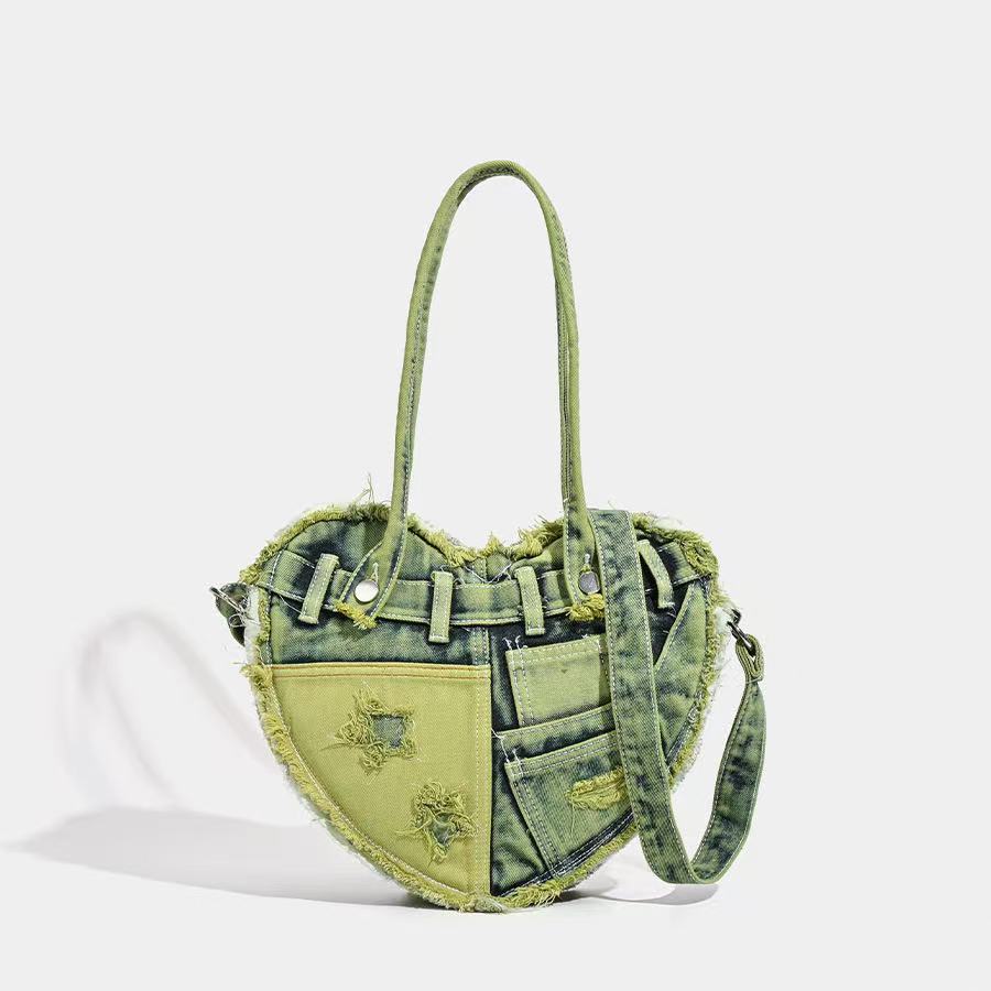Denim Heart Bag within Green