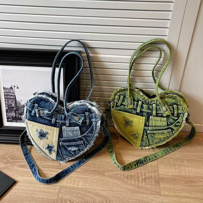 Denim Heart Bag within Green