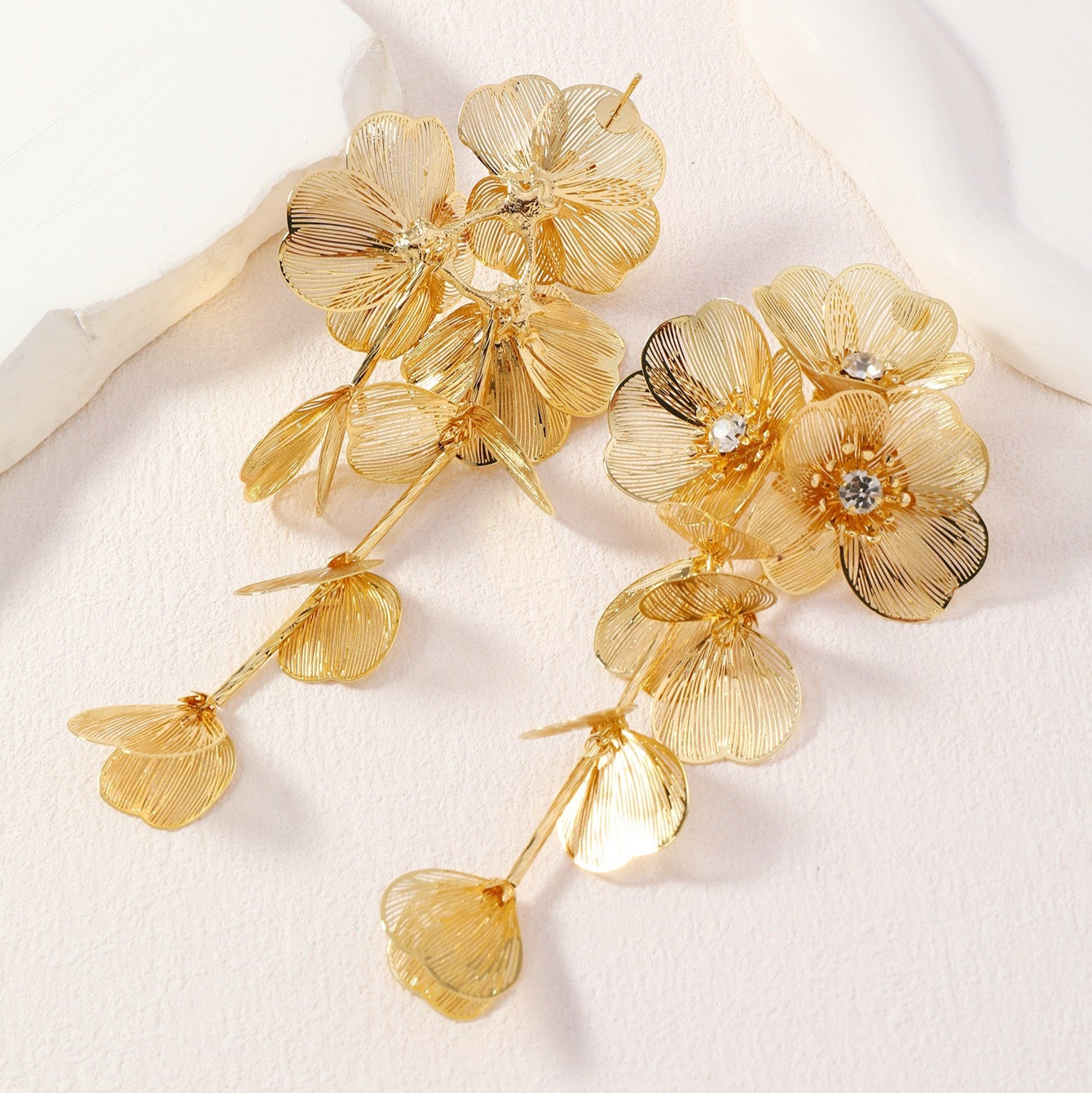 Golden woven flower earrings