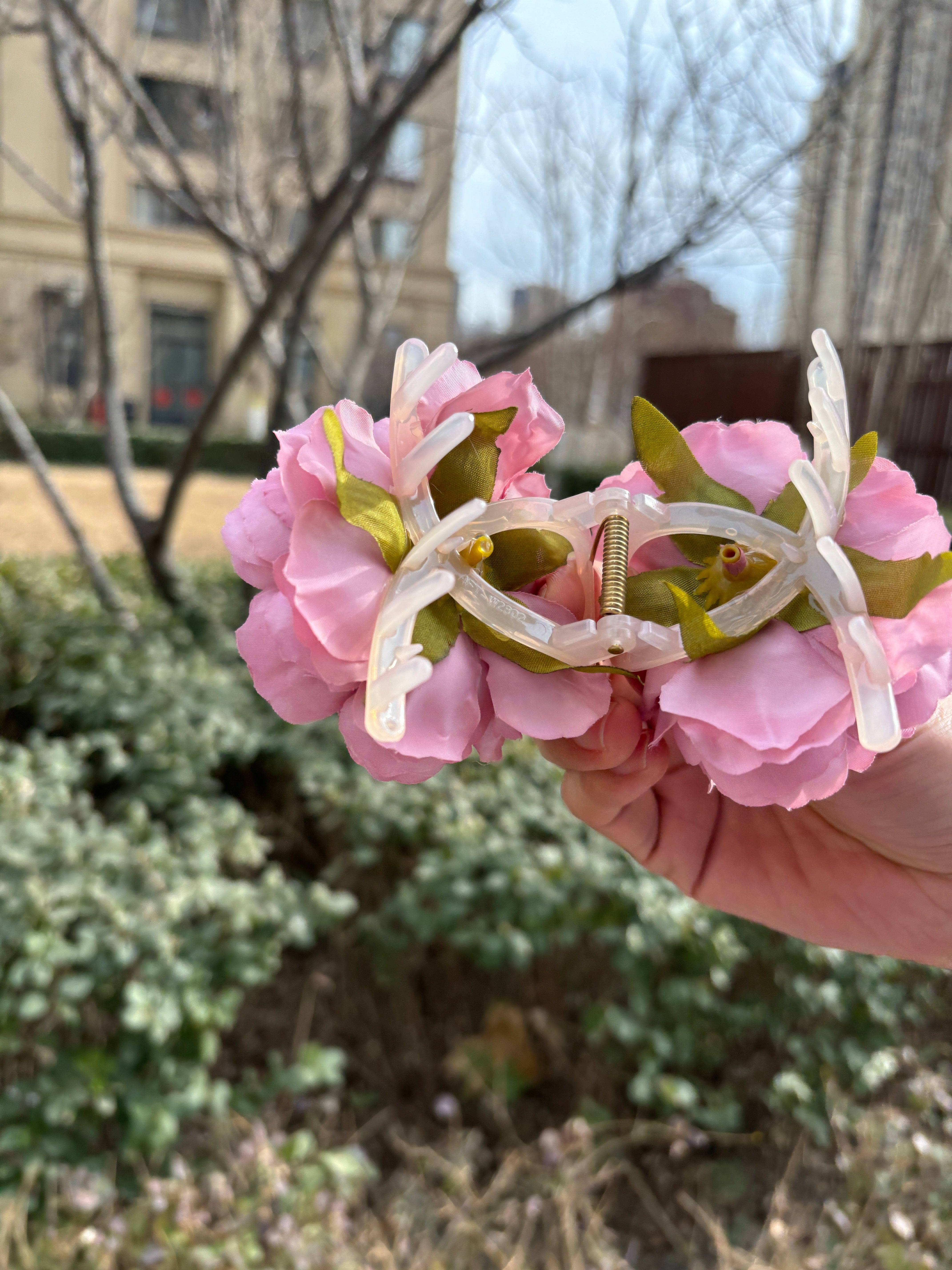 Peony flower hair claw