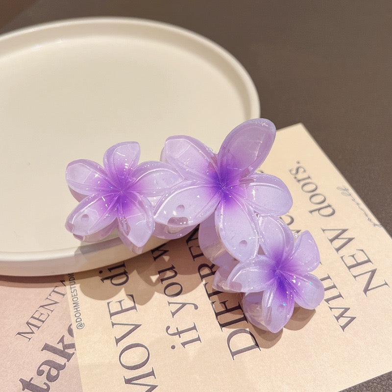 Three Frangipani Flower Claw in Purple