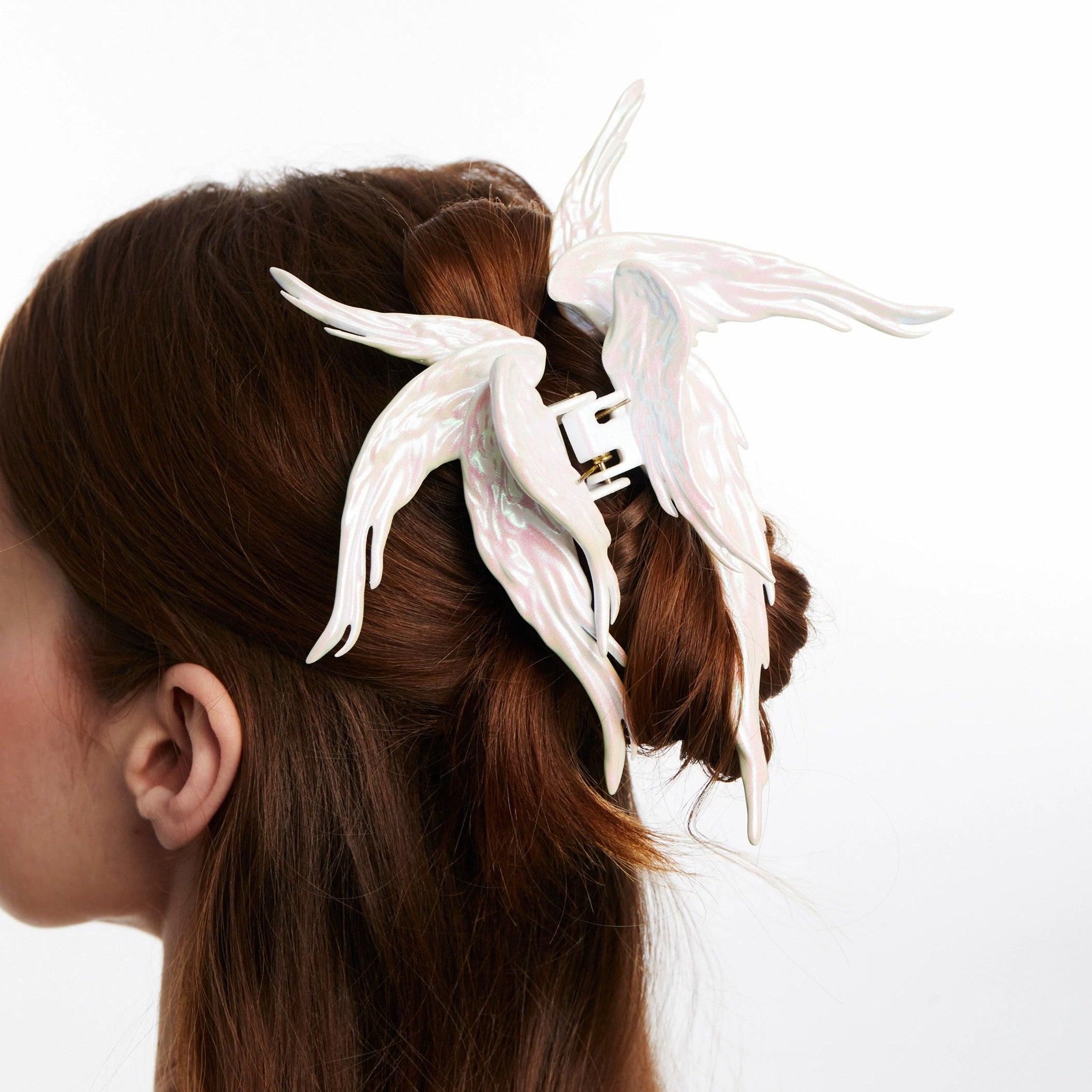 Angel wings hair claw within white