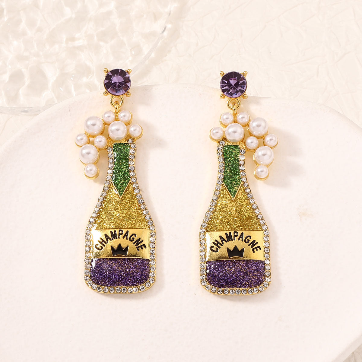 Cute beer bottle earrings within purple