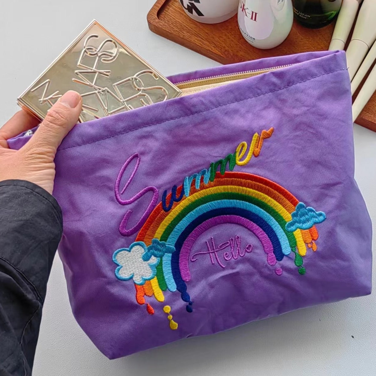 summer rainbow makeup bag