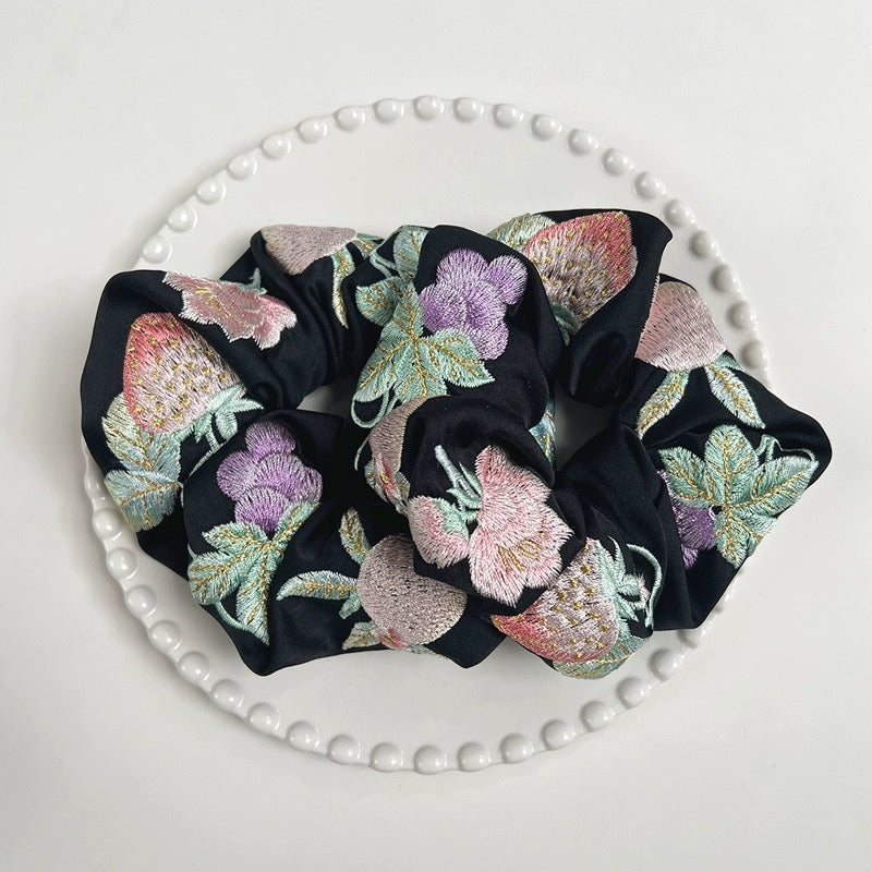 Black embroidered Scrunchie