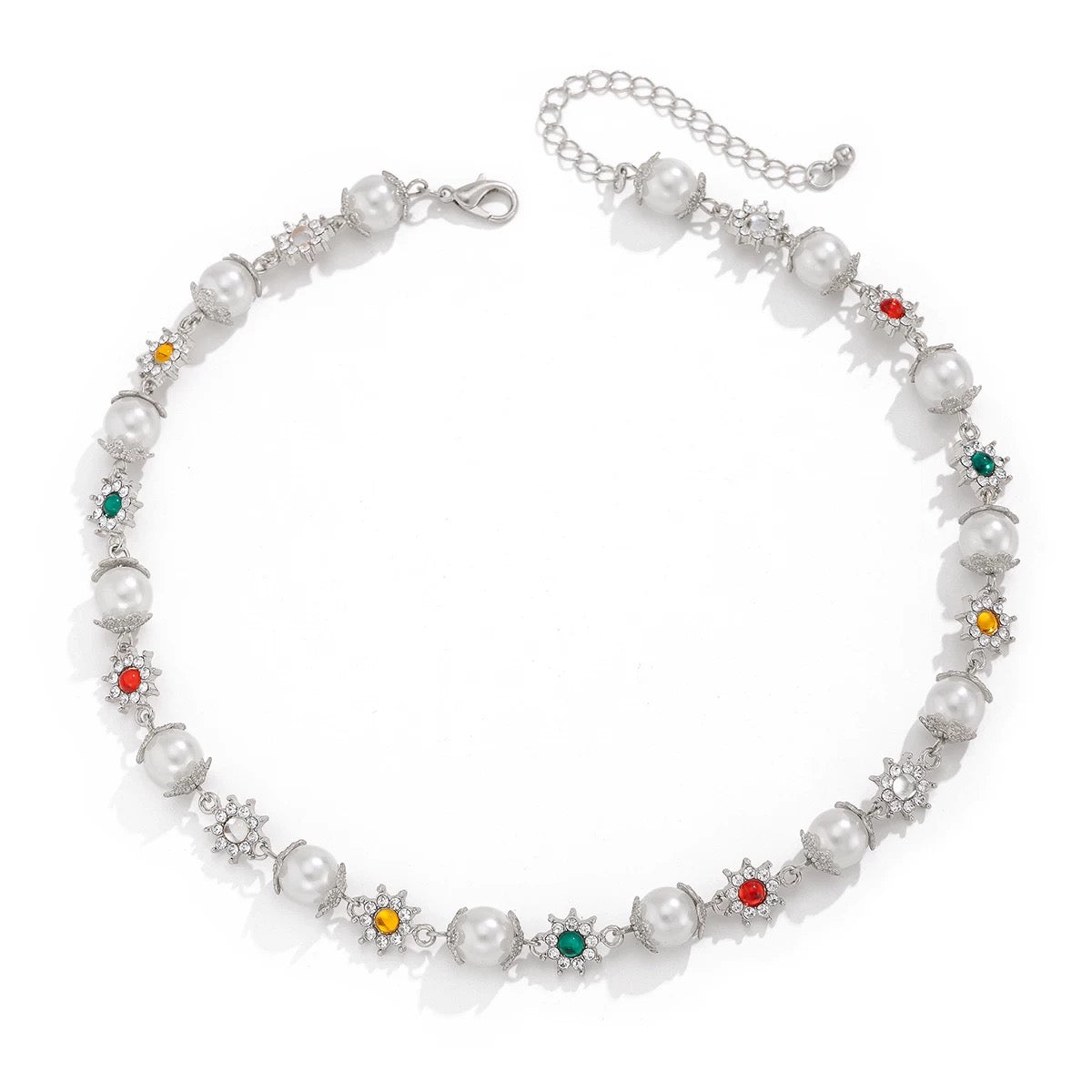 Daisy Pearl Necklace within Silver