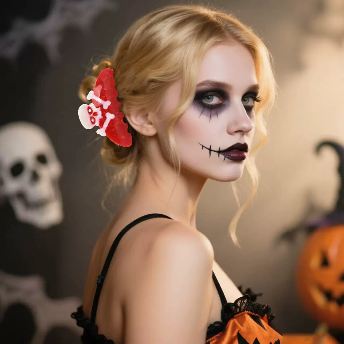 Halloween Skull Hair Claw within Red