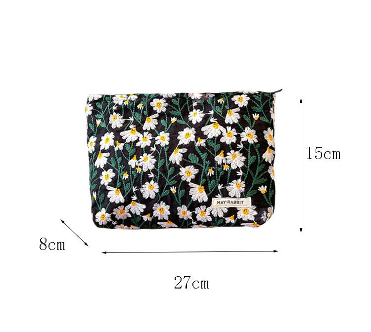 White Daisy Makeup Bag within Black