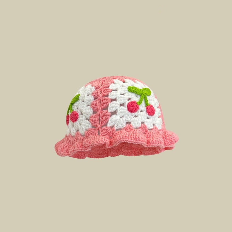 Handmade Hollow Cherry Knitted Fisherman Hat