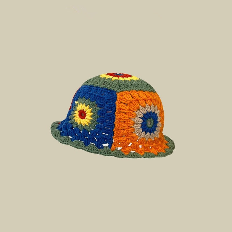 Handmade Knitted Colorful Flowers Fisherman Hat