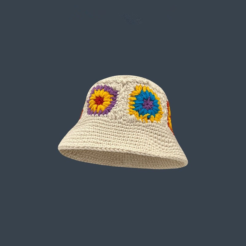 Handmade Knitted Colorful Little Flower Fisherman Hat