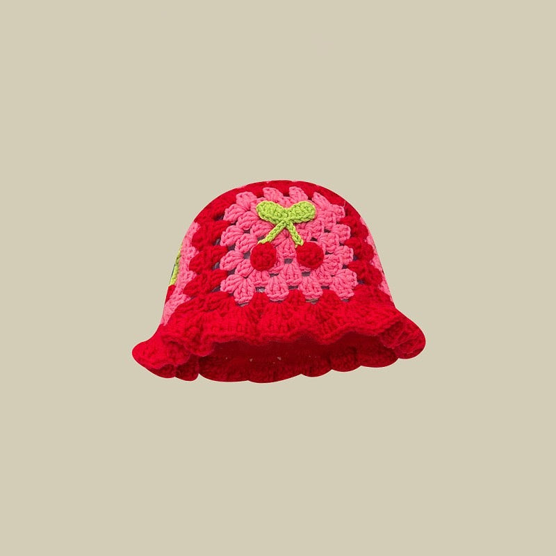 Handmade Hollow Cherry Knitted Fisherman Hat