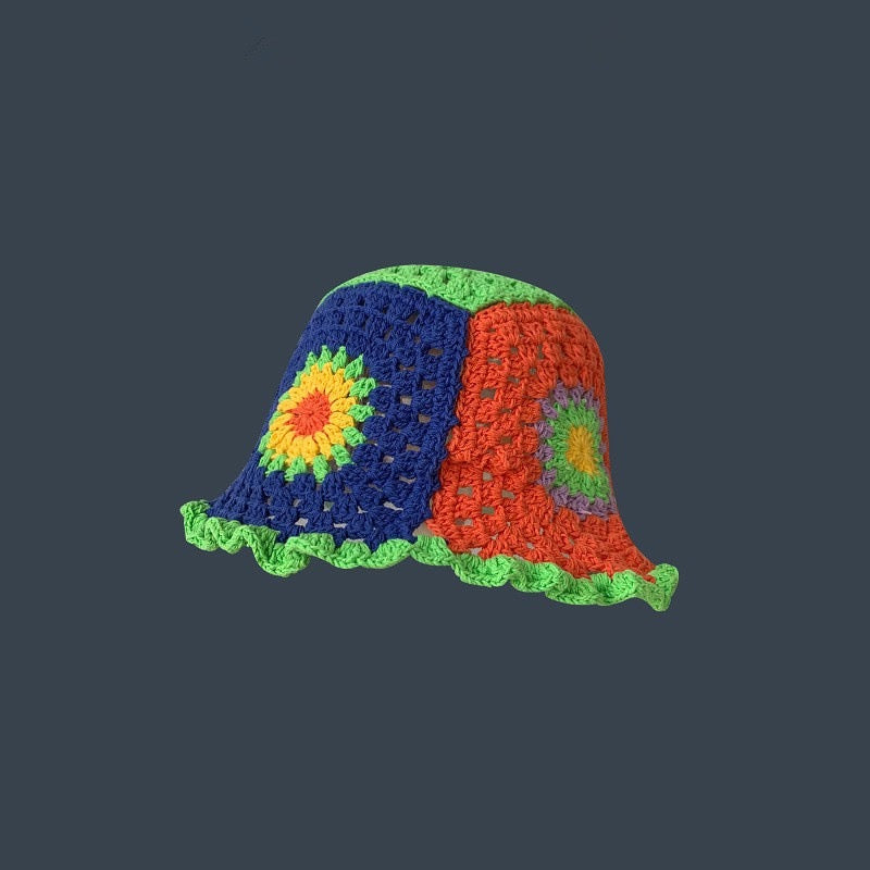 Handmade Knitted Colorful Flowers Fisherman Hat