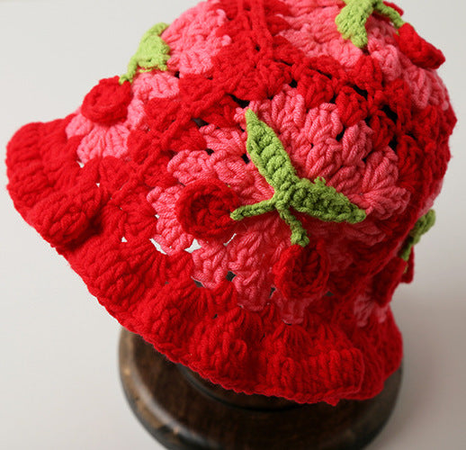 Handmade Hollow Cherry Knitted Fisherman Hat