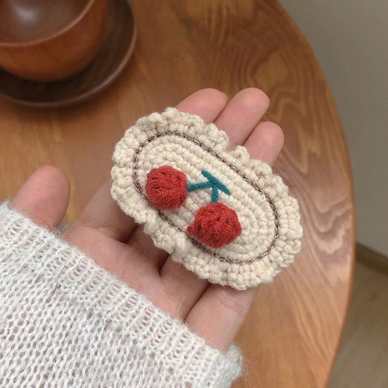 handmade crochet cherry hair clips