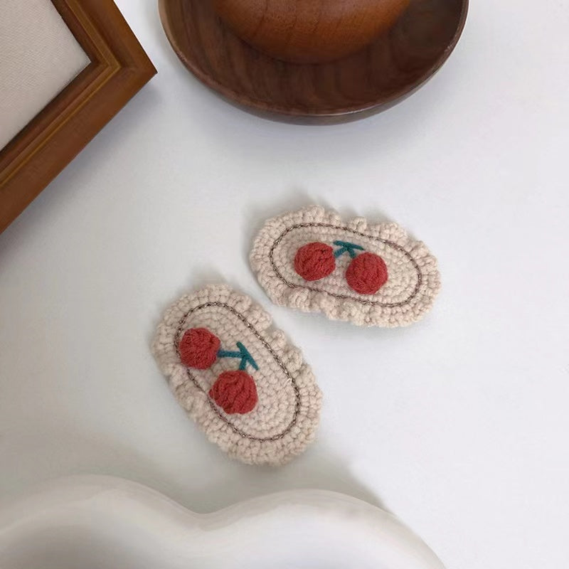 handmade crochet cherry hair clips