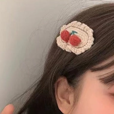 handmade crochet cherry hair clips