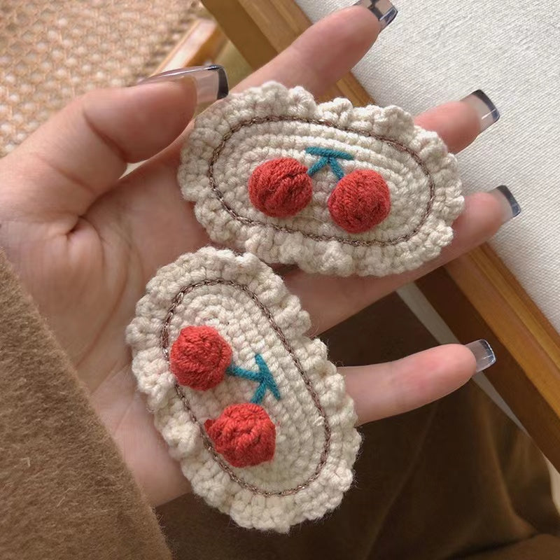 handmade crochet cherry hair clips